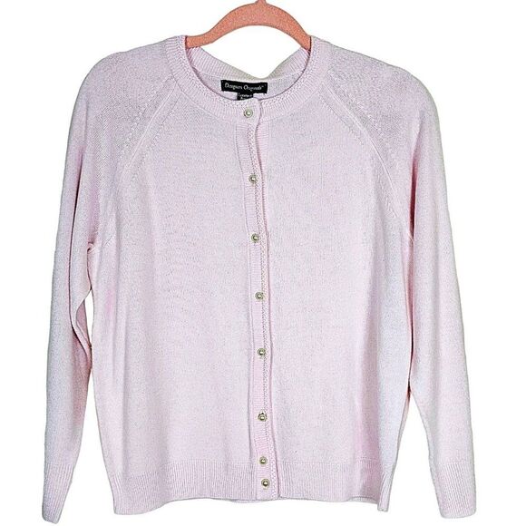 VINTAGE DESIGNERS ORIGINALS LUXELON BABY PINK CARDIGAN Size PM - Picture 1 of 6